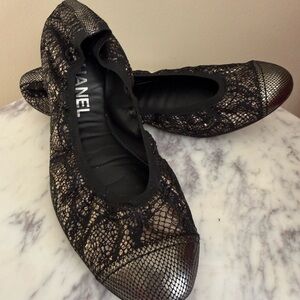 CHANEL Black Lace Flats